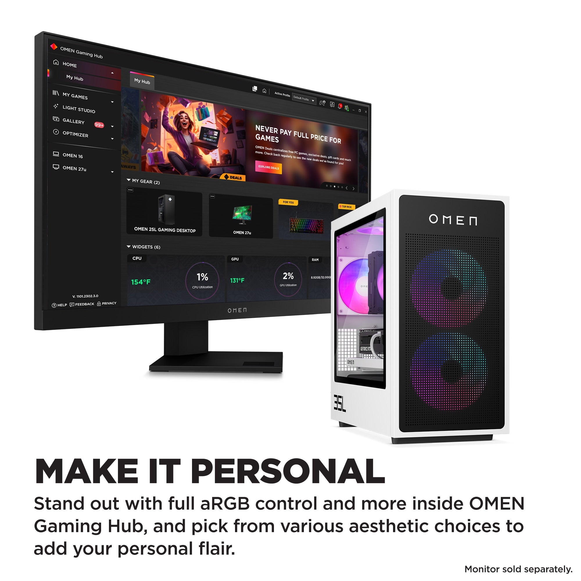 OMEN 35L Gaming Desktop GT16-0077m PC, Windows 11 Home, AMD Ryzen™ 5, 32GB RAM, 512GB SSD, NVIDIA® GeForce RTX™ 4070 SUPER, Ceramic white - Image 4