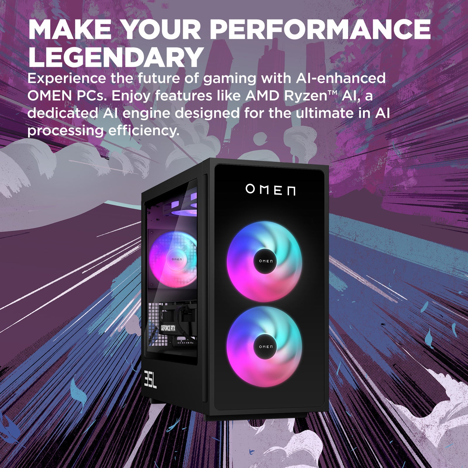 OMEN 35L Gaming Desktop GT16-0066m PC, Windows 11 Home, AMD Ryzen™ 7, 16GB RAM, 1TB SSD, NVIDIA® GeForce RTX™ 4060, Black - Image 2
