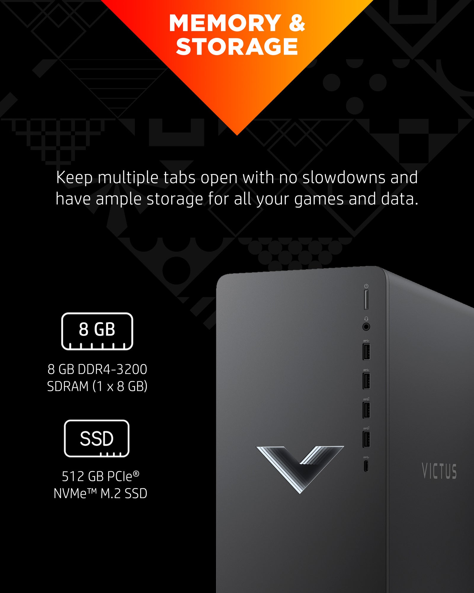Victus by HP 15L Gaming Desktop TG02-0025m, Windows 11 Home, AMD Ryzen™ 5, 16GB RAM, 512GB SSD, AMD Radeon™ RX 6400, Mica silver - Image 4