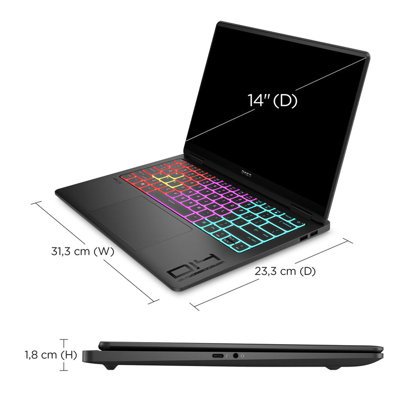 OMEN Transcend Laptop 14-fb0097nr 14", Windows 11 Home, Intel® Core™ Ultra 9, 32GB RAM, 2TB SSD, NVIDIA® GeForce RTX™ 4070, 3K, Shadow black - Image 7