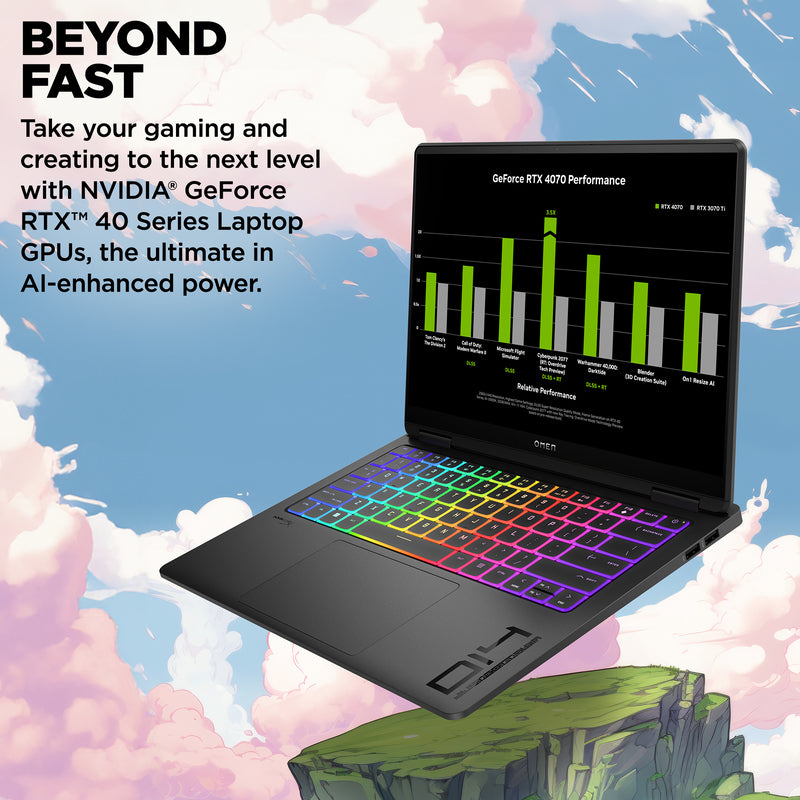 OMEN Transcend Laptop 14-fb0097nr 14", Windows 11 Home, Intel® Core™ Ultra 9, 32GB RAM, 2TB SSD, NVIDIA® GeForce RTX™ 4070, 3K, Shadow black - Image 3